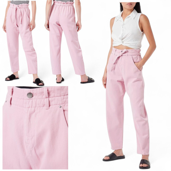 United Colors of Benetton Paperbag Trousers Womens 2 Tapered Pants PINK Twee 90s - Picture 2 of 8